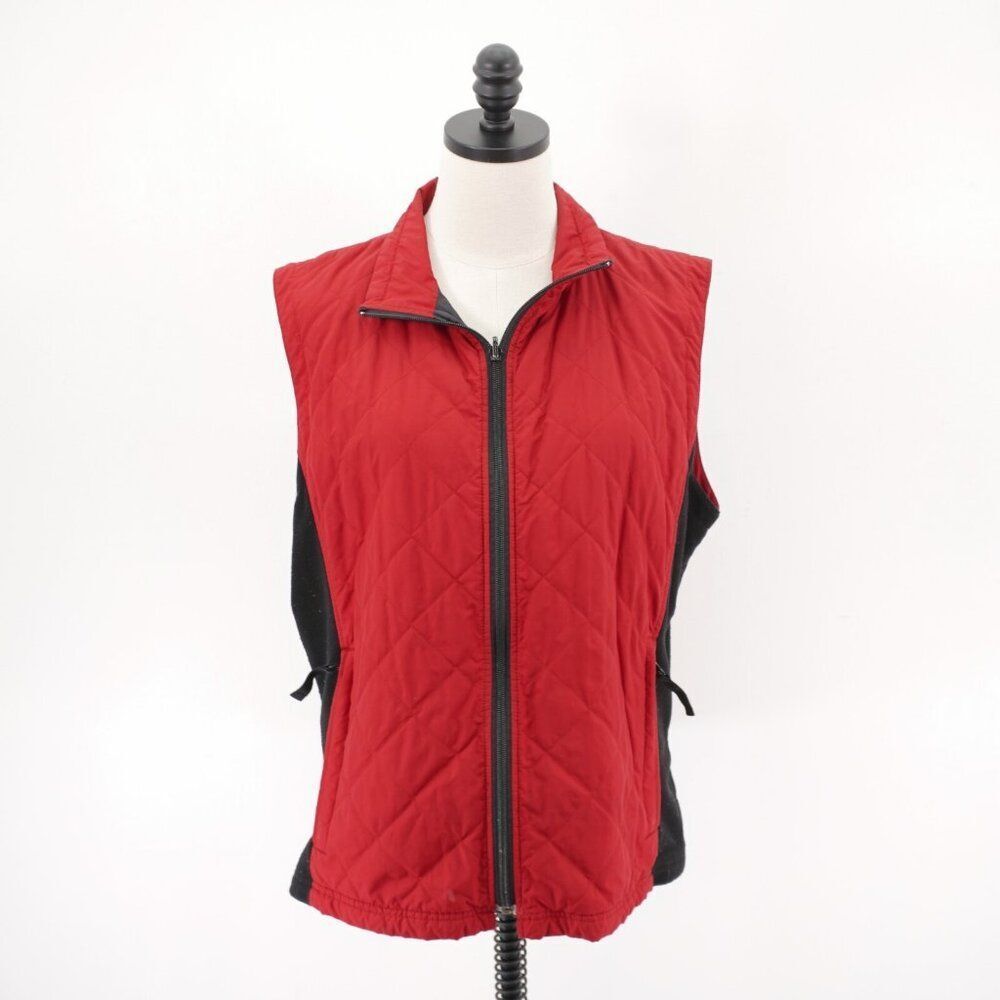 Eddie Bauer Red Black XL Zip Mock Neck Puffer Vest Lined Polyester
